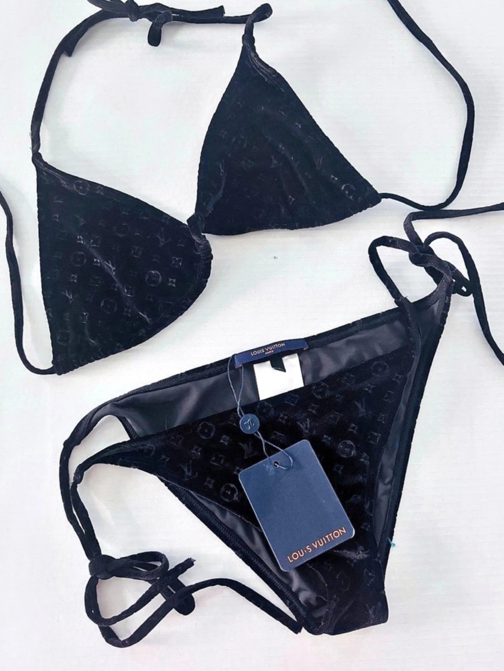 Louis Vuitton Black Velvet Monogram Bikini Set Size XL NWT runs small